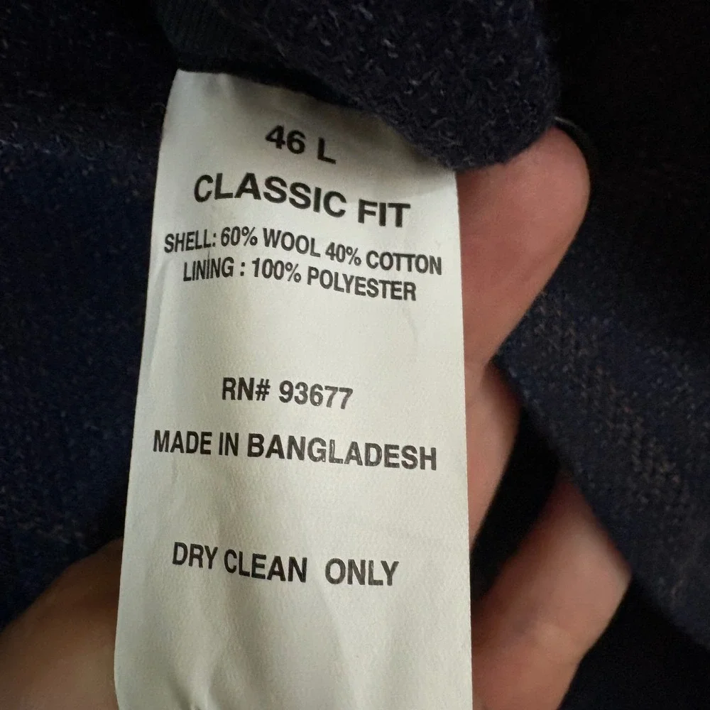 Stafford Mens Navy Windowpane Wool Blend‎ Sport Coat Blazer 46L Classic Fit NEW